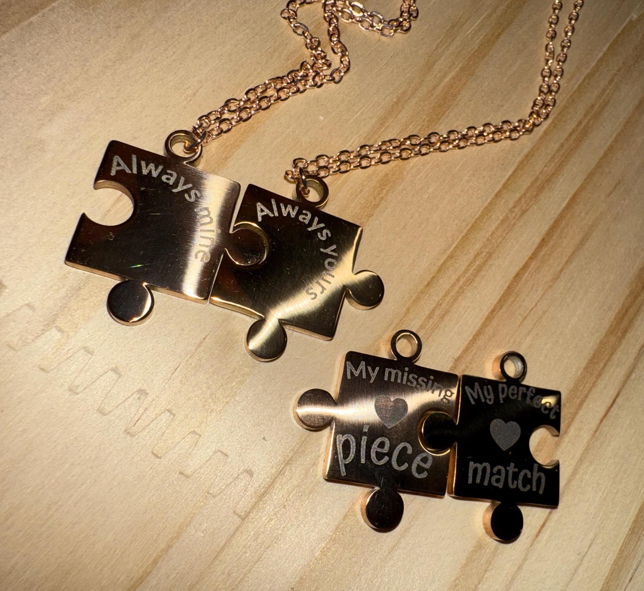 Personalized Puzzle Piece Necklace Set: Engraved Stainless Steel Matching Jewelry