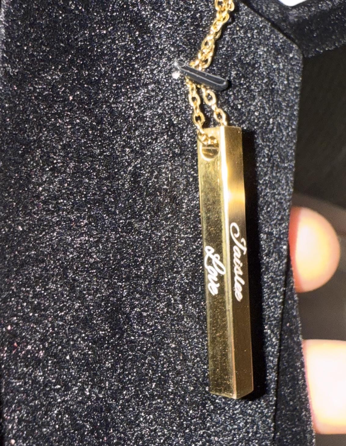 Personalized Gold Vertical Bar Necklace: Custom Engraved Stainless Steel