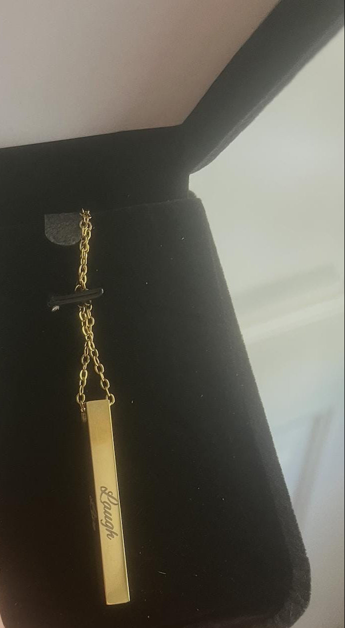 Personalized Gold Vertical Bar Necklace: Custom Engraved Stainless Steel