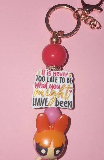 Beaded Blossom keychain with Pom Pom