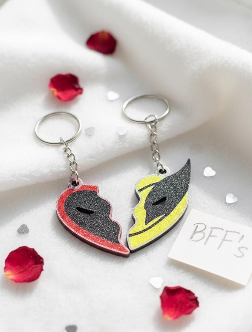 Deadpool and Wolverine Split Heart Keychain Set