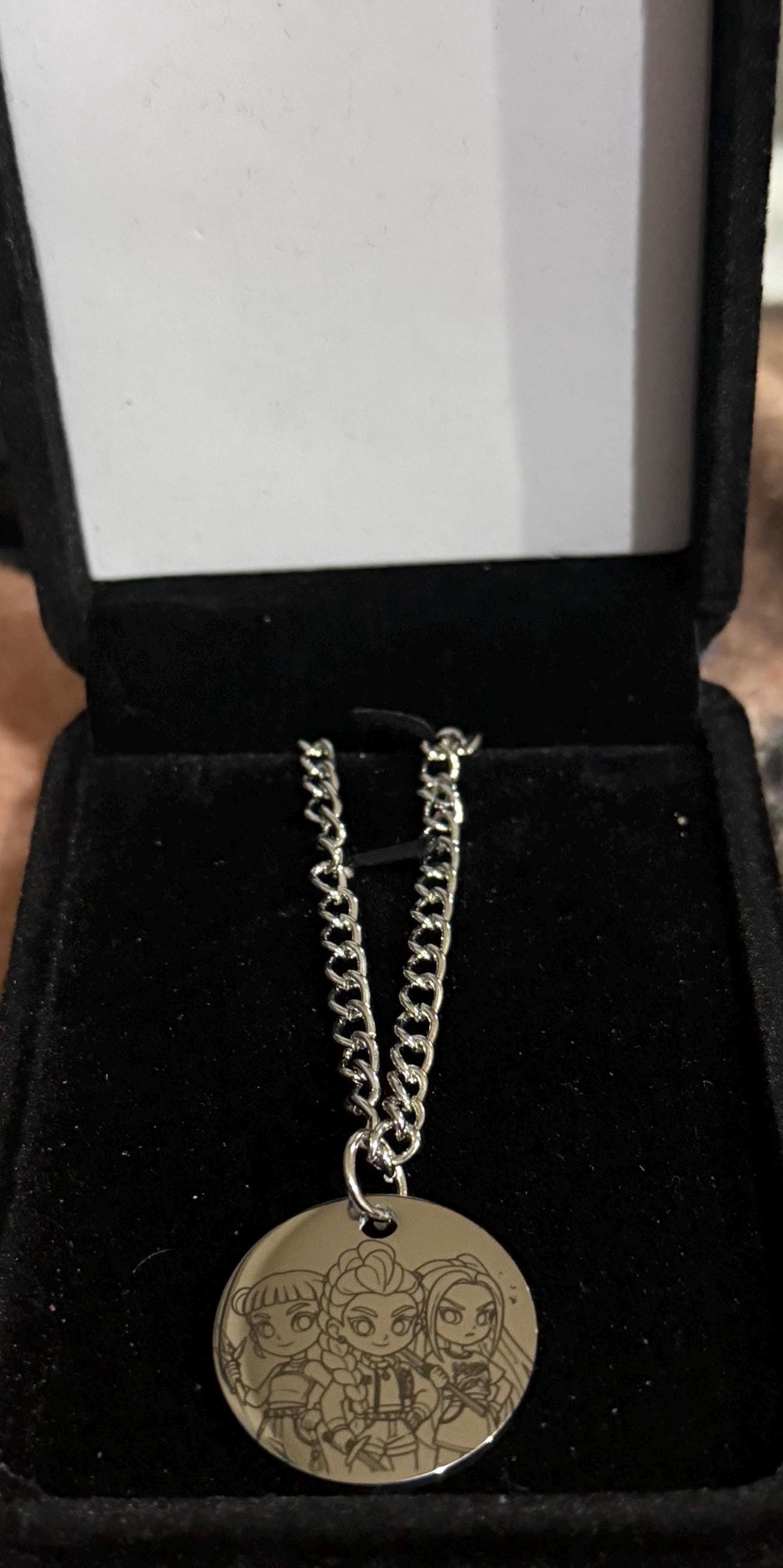 K-pop demon hunters Engraved Stainless Steel Disc Necklace Pendant