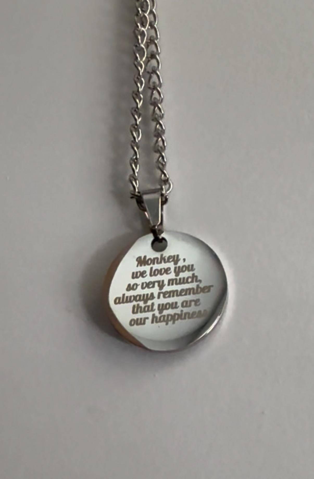 Engraved Stainless Steel Disc Necklace: Personalized Pendant