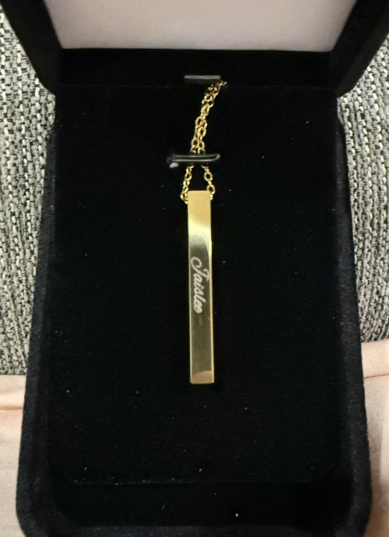 Personalized Gold Vertical Bar Necklace: Custom Engraved Stainless Steel
