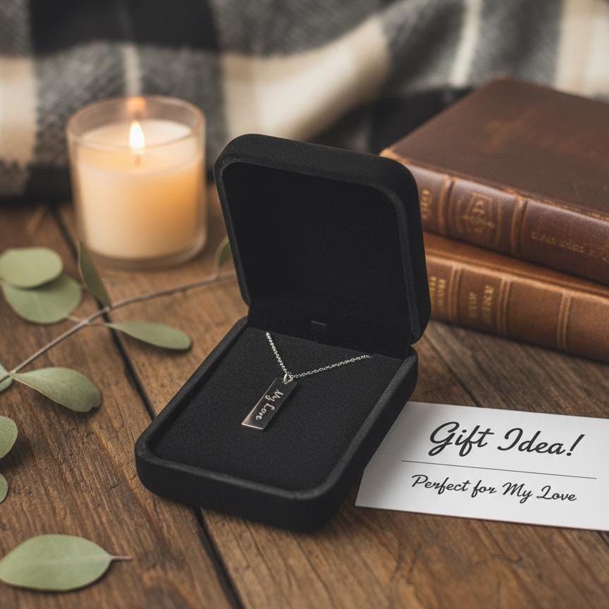 Custom Stainless Steel Necklace – Laser Engraved Bar Pendant, Personalized Name/Message, Minimalist Unisex Gift