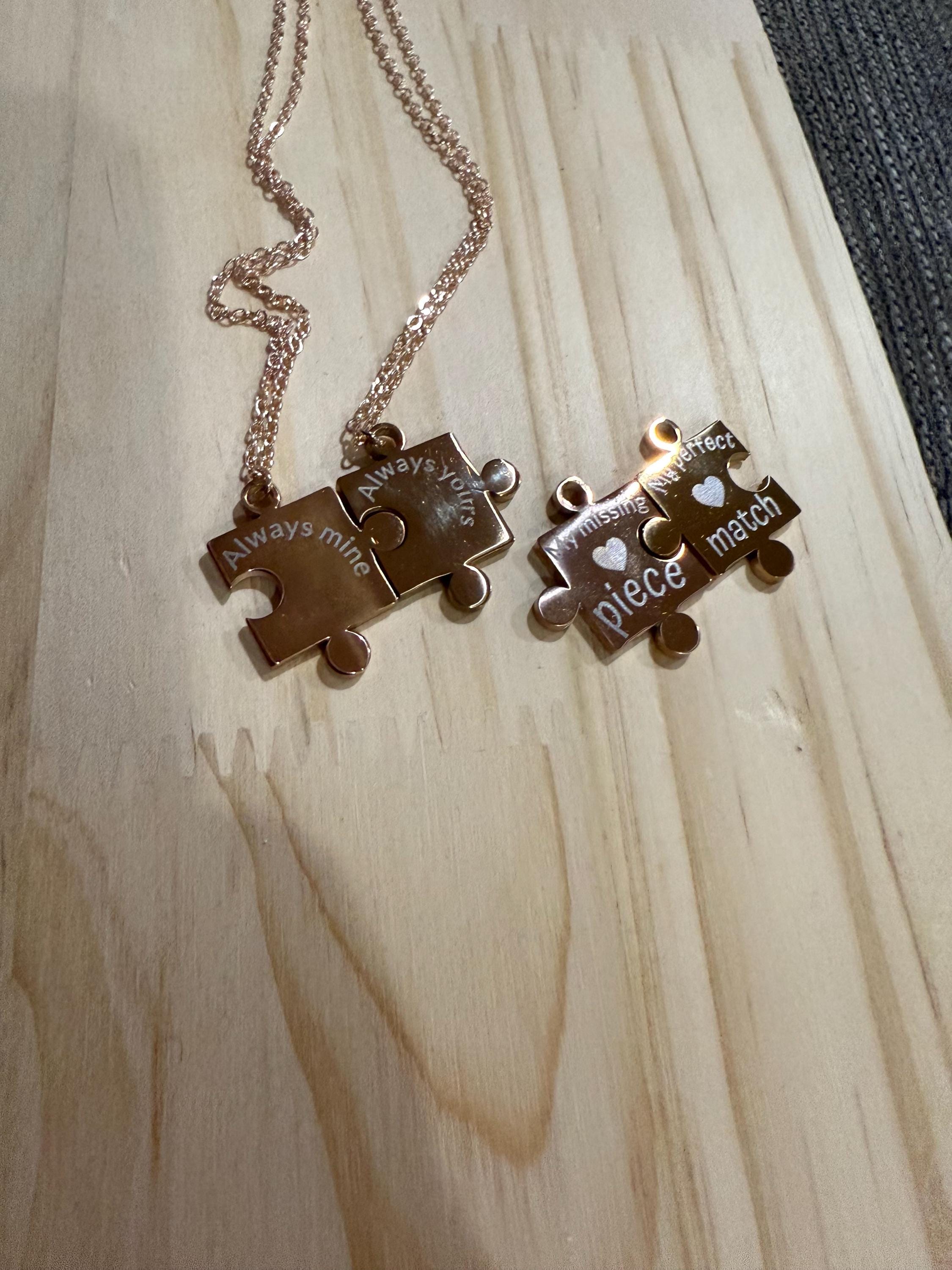 Personalized Puzzle Piece Necklace Set: Engraved Stainless Steel Matching Jewelry