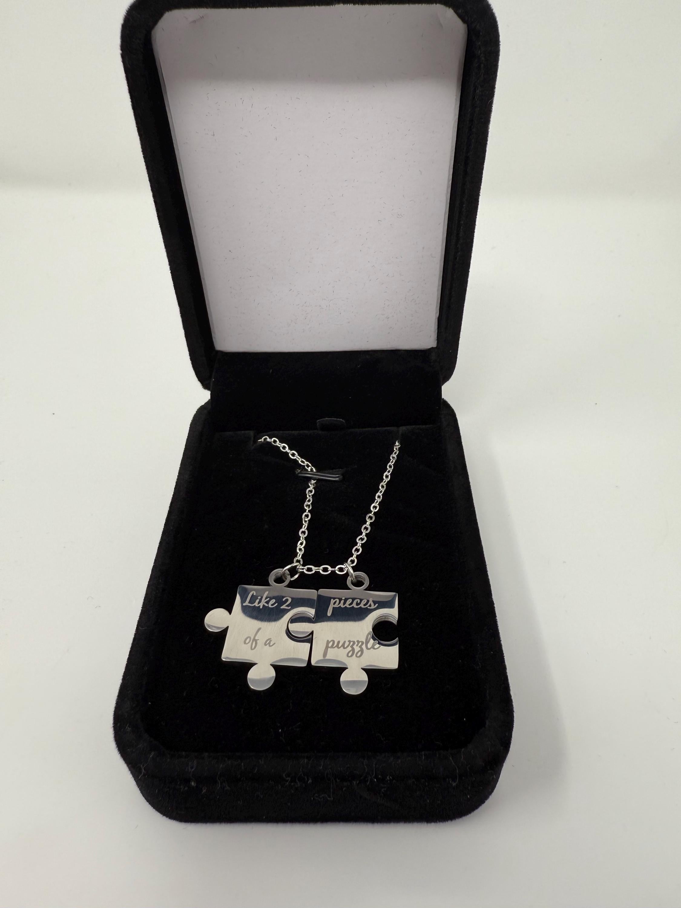 Personalized Puzzle Piece Necklace Set: Engraved Stainless Steel Matching Jewelry