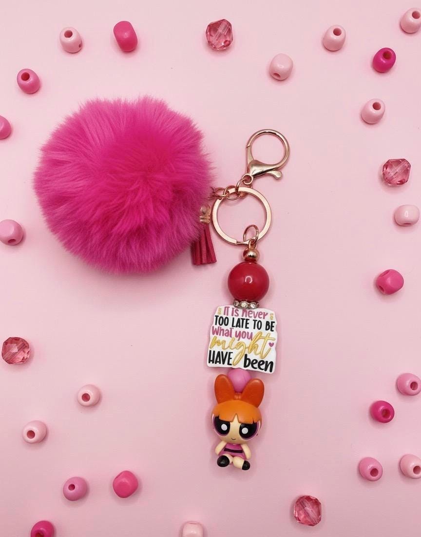 Beaded Blossom keychain with Pom Pom