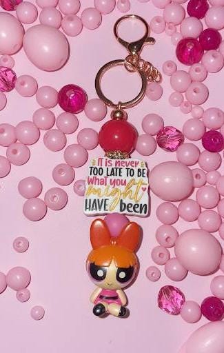 Beaded Blossom keychain with Pom Pom