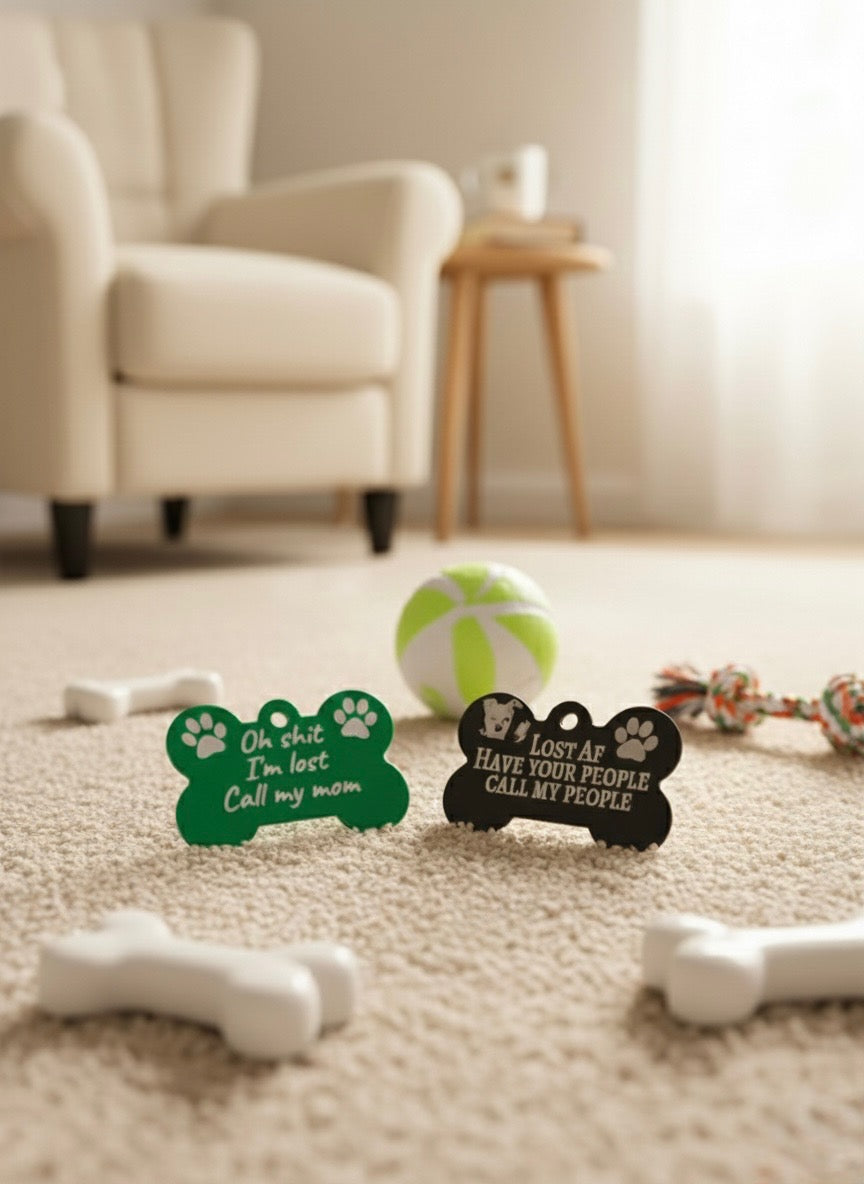 Custom Engraved Bone-Shaped Dog Tag: Funny Pet ID, Personalized Text