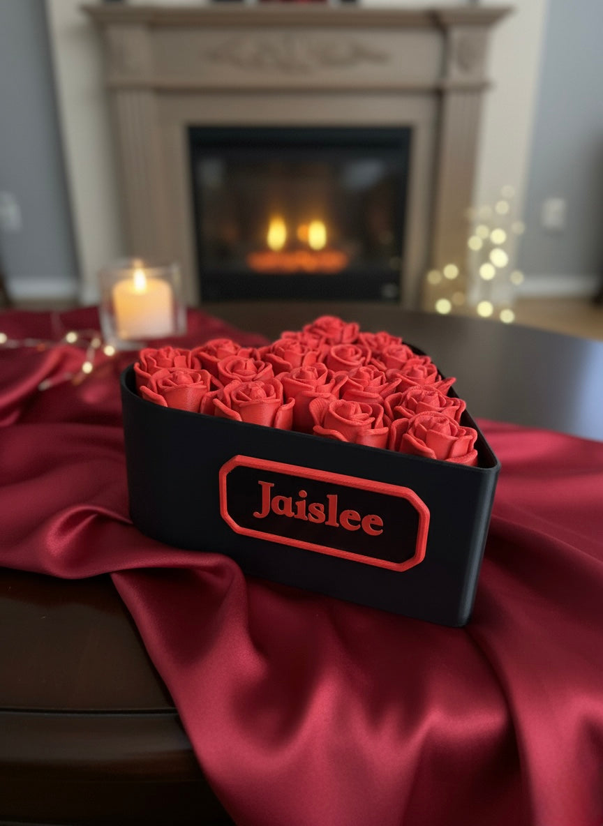 Personalized Heart Box with Removable Roses, Custom Name Keepsake Gift