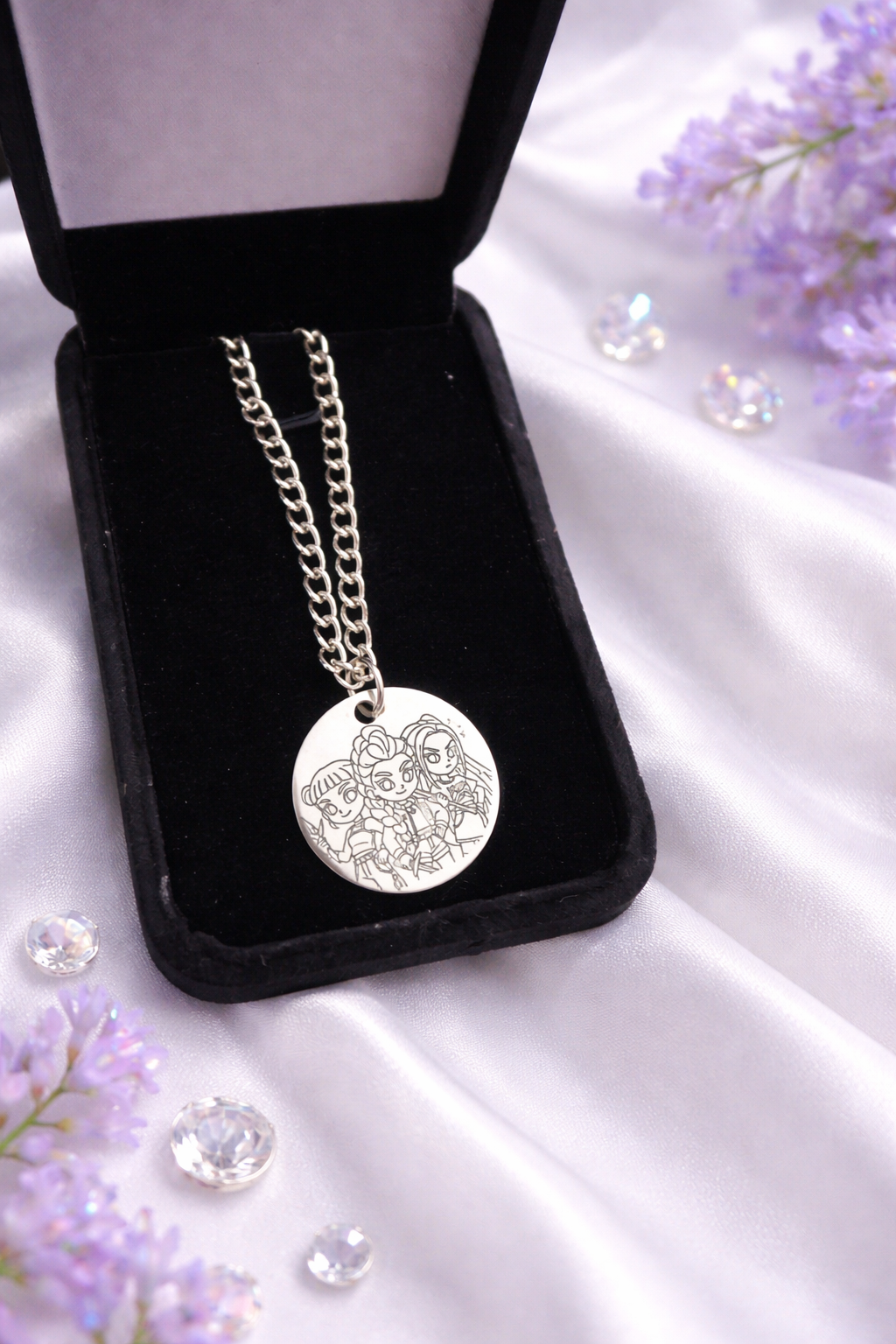 K-pop demon hunters Engraved Stainless Steel Disc Necklace Pendant