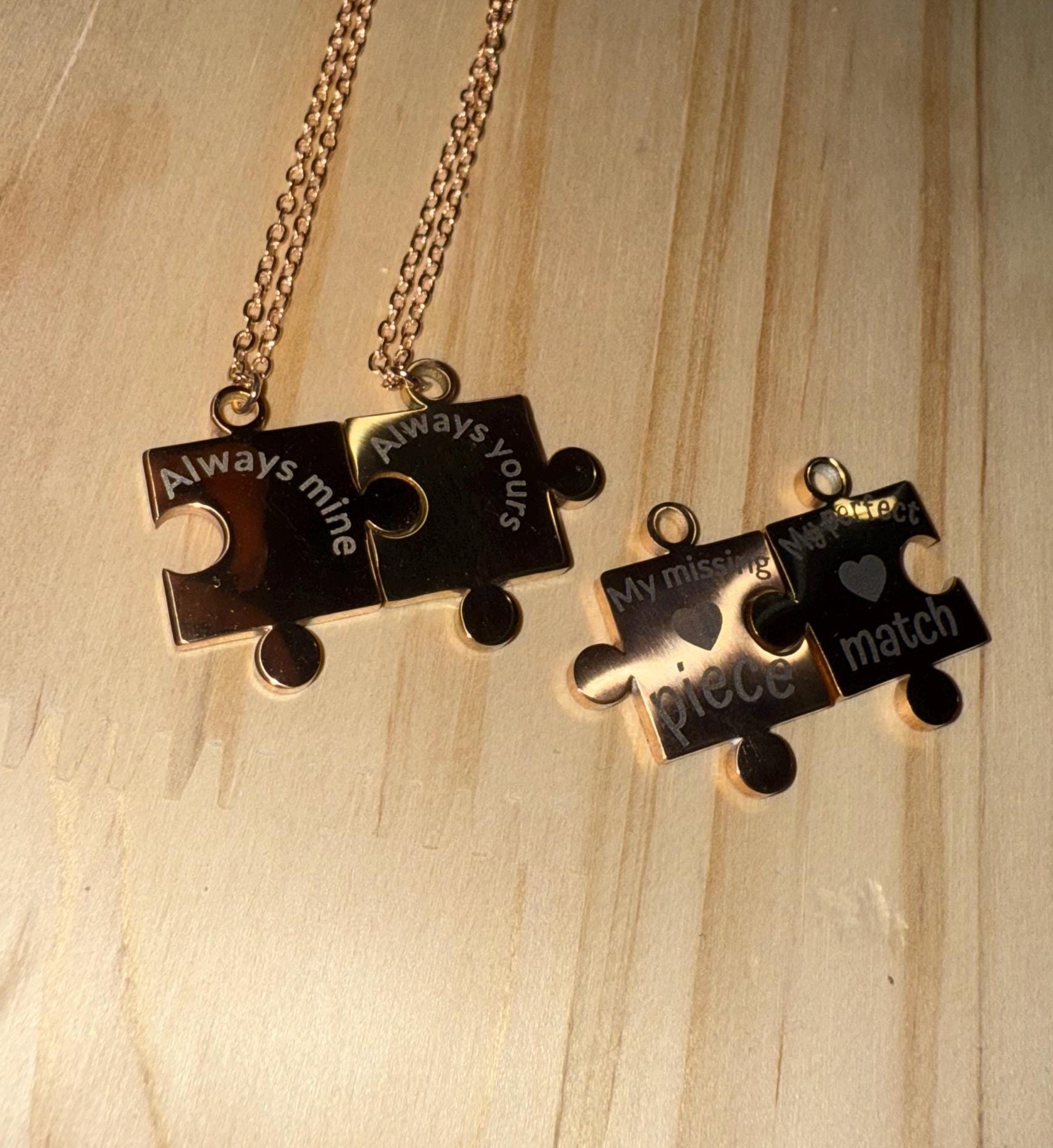 Personalized Puzzle Piece Necklace Set: Engraved Stainless Steel Matching Jewelry