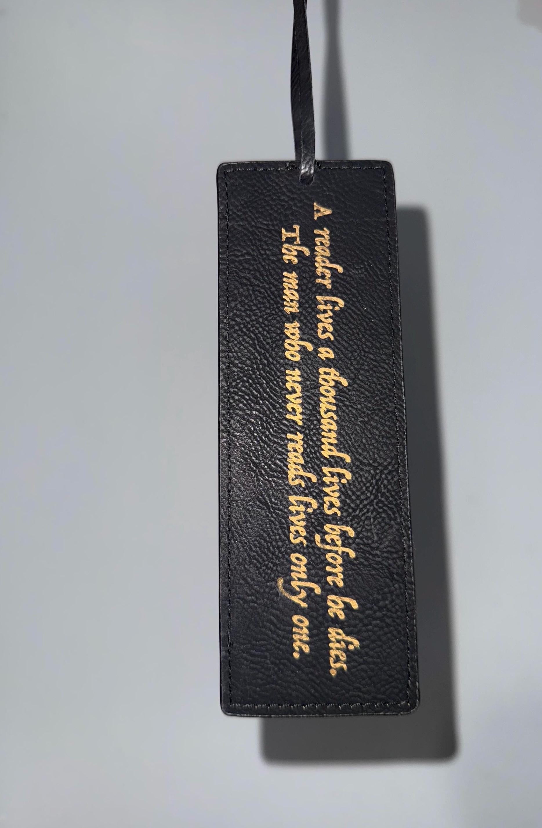 Personalized Black Leather Bookmark: Engraved Literary Gift