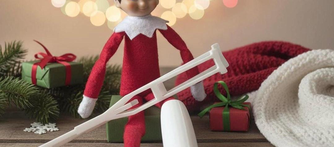 Elf crutches and cast
