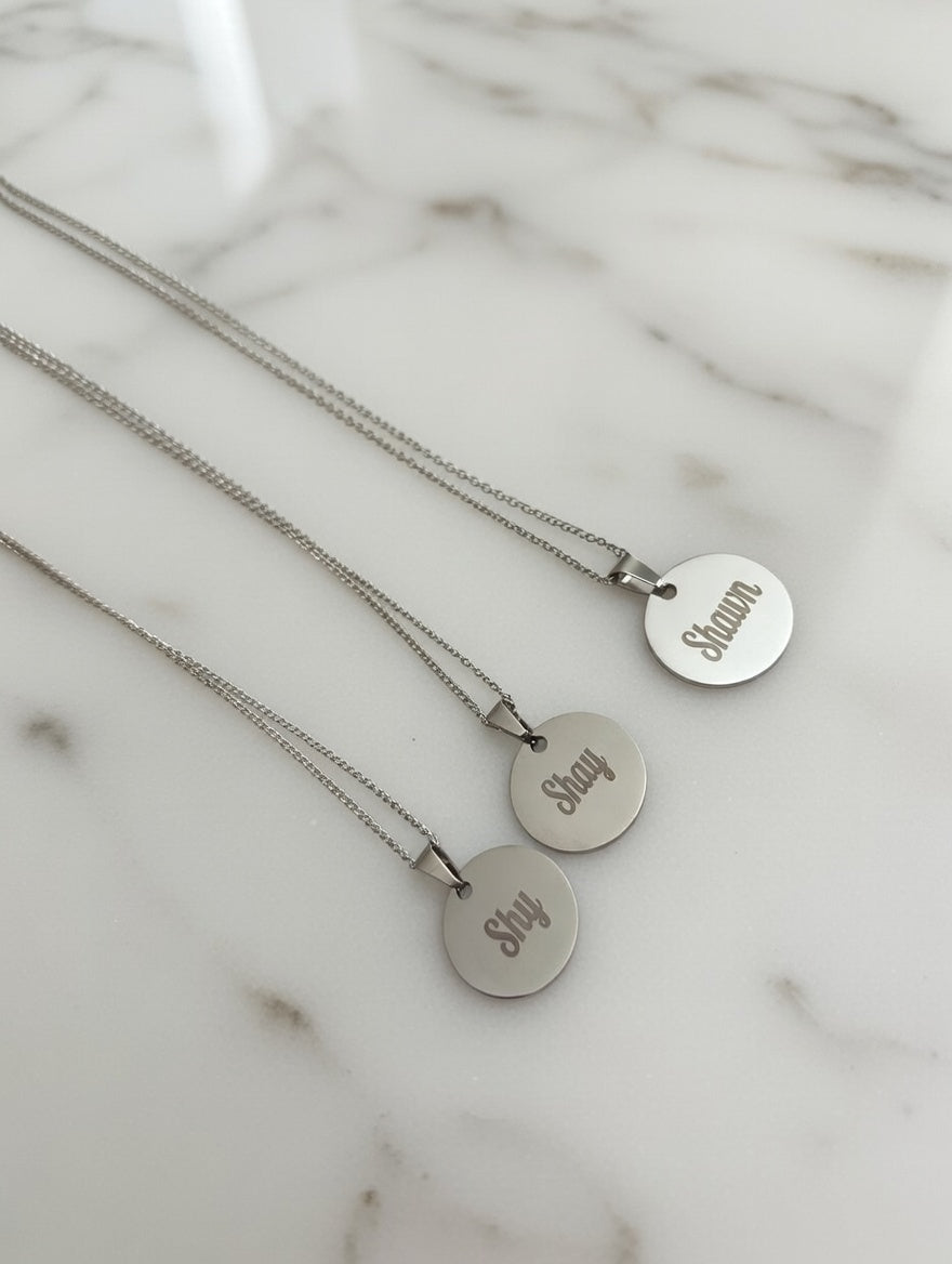 Engraved Stainless Steel Disc Necklace: Personalized Pendant