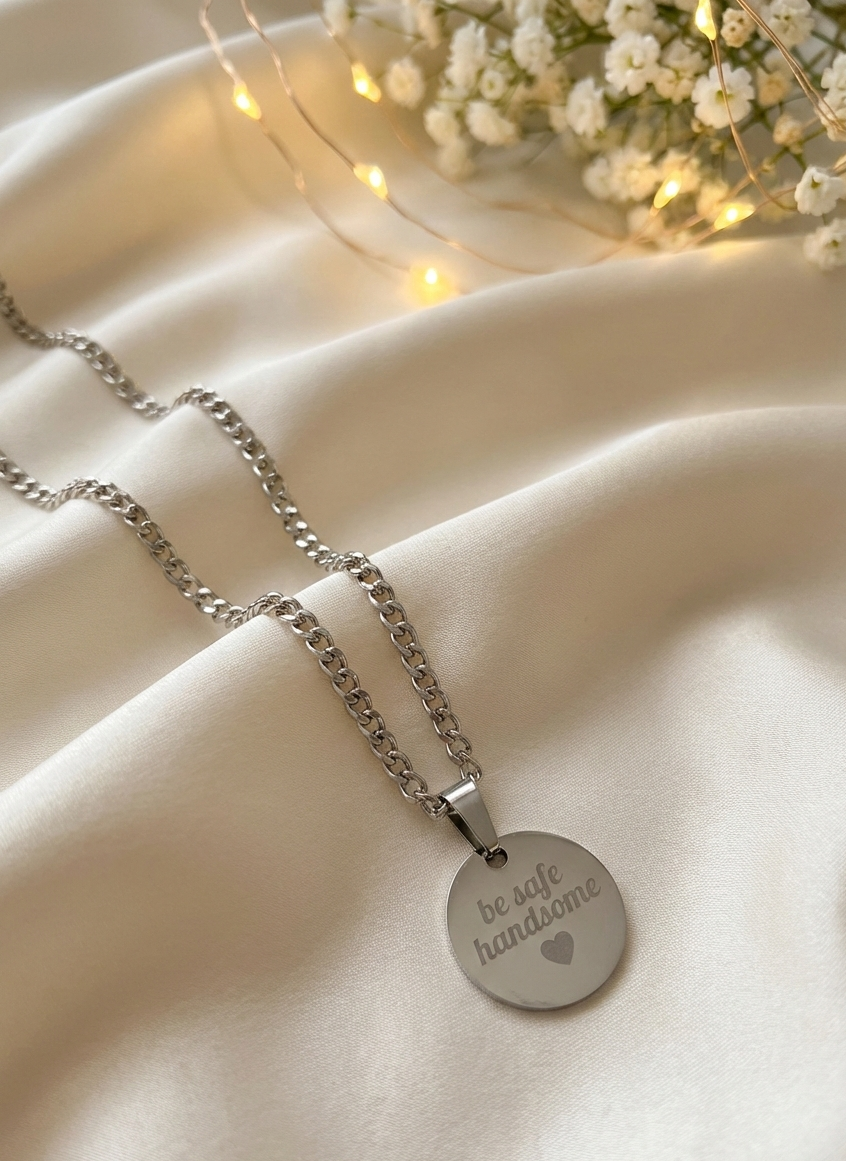 Engraved Stainless Steel Disc Necklace: Personalized Pendant